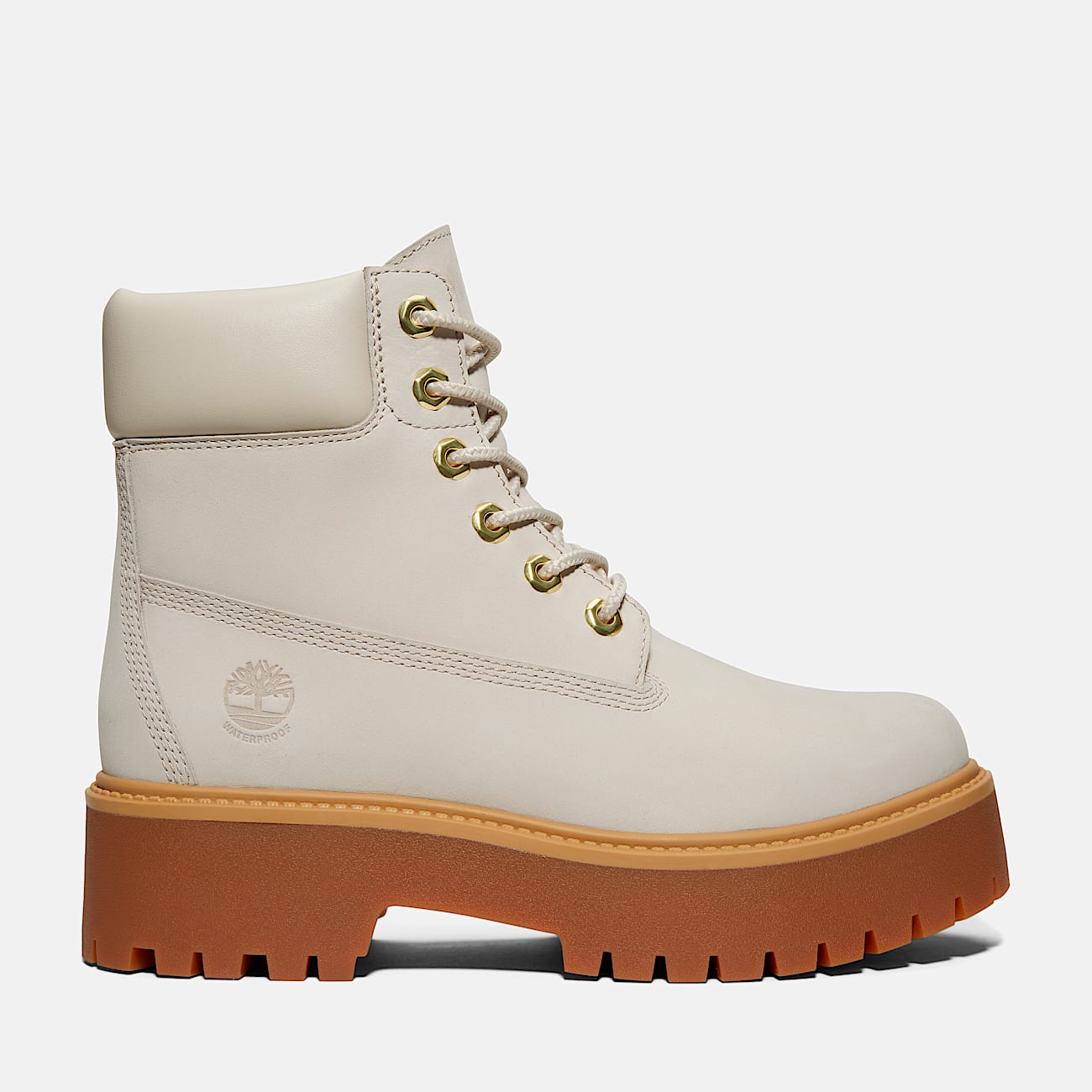 TIMBERLAND WOMEN'S 9.5 STONE STREET 6IN LACE WP BOOT RAINY DAY OFF WHITE GUM NIB