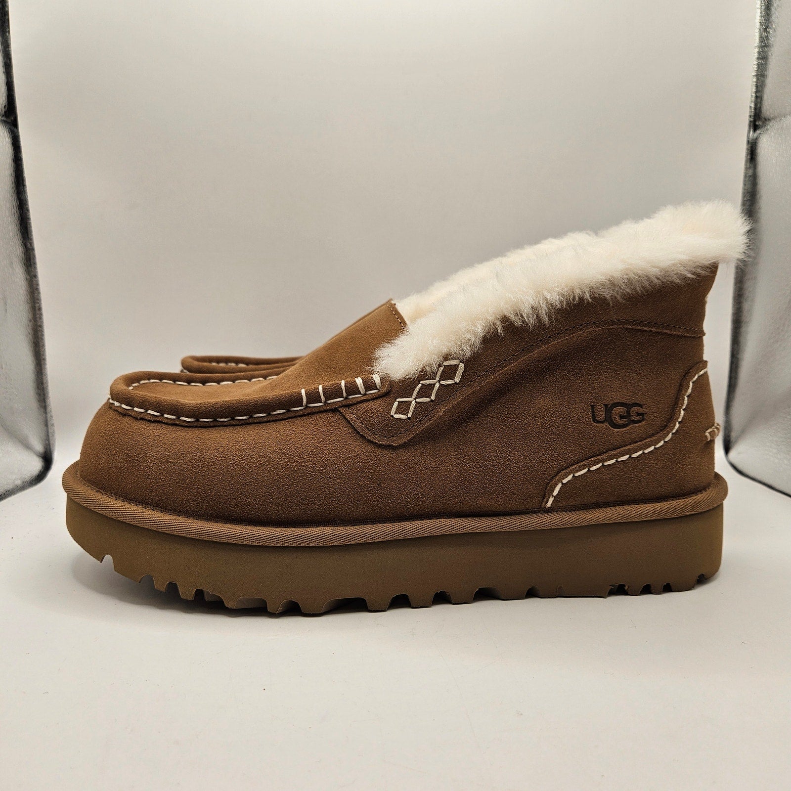 UGG WOMEN'S 11 ANSLEY PARC CHESTNUT SUEDE SLIP ON PLATFORM SLIPPERS NWOB 1158250