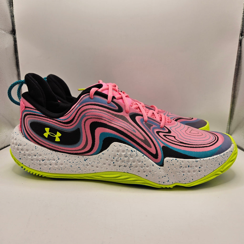 UNDER ARMOUR MEN'S 15 SPAWN 6 BASKETBALL SHOES PINK WHITE NEON NWOB 3027938-600