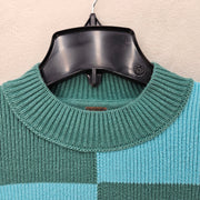 FREE PEOPLE SMALL COLOR BLACK OVERSIZED KNIT SWEATER GREEN BLUE MOCK NECK CHUNKY