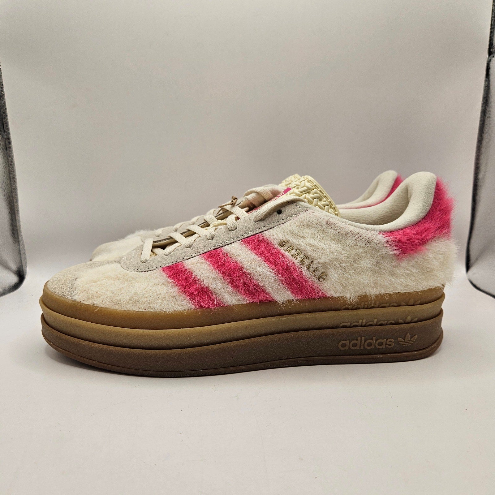 ADIDAS ORIGINALS WOMEN'S 9.5 GAZELLE BOLD SHOCK PINK WHITE GOLD JS3908 NWOB