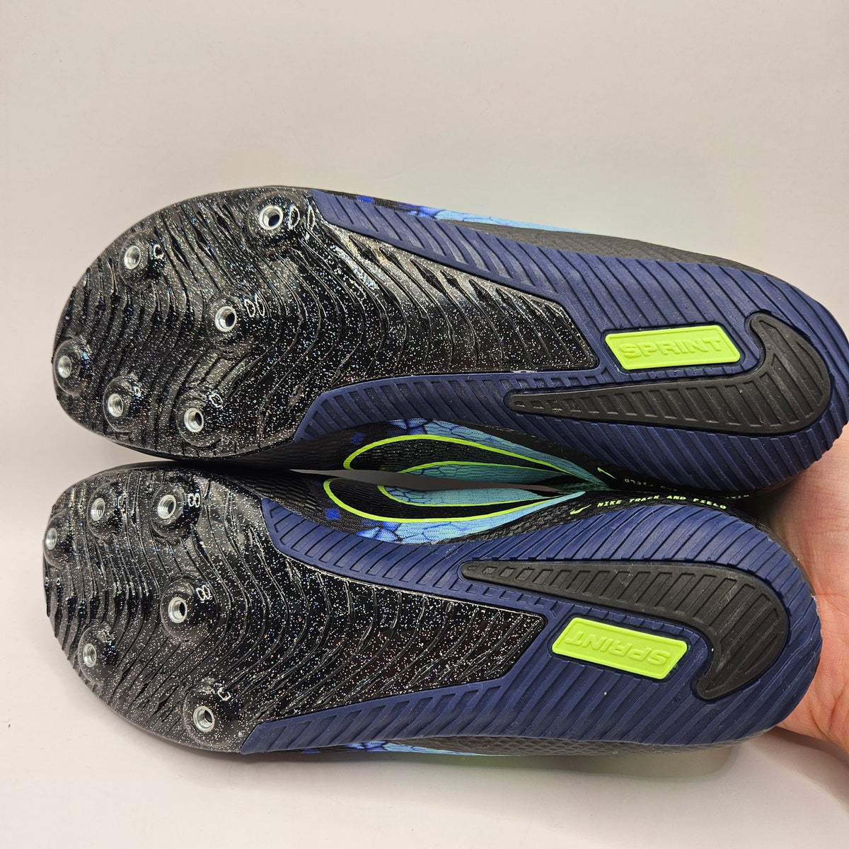 NIKE MEN'S 9.5 ZOOM RIVAL SPRINT TRACK SPIKES IM9132-300 BLACK VOLT BLUE NWOB