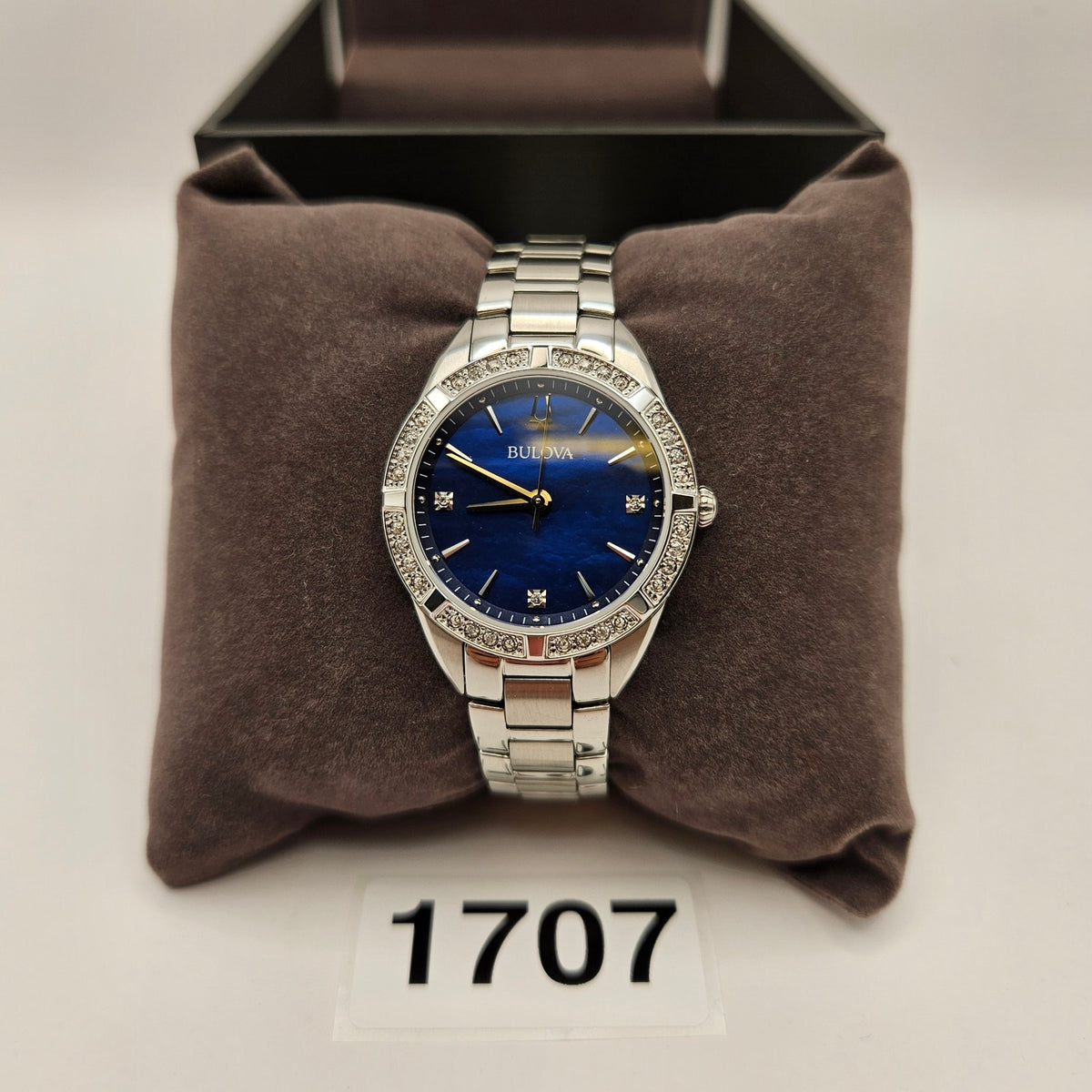 BULOVA 96R243 WOMEN'S CLASSIC QUARTZ GEMMED SILVER STAINLESS STEEL WATCH 35MM