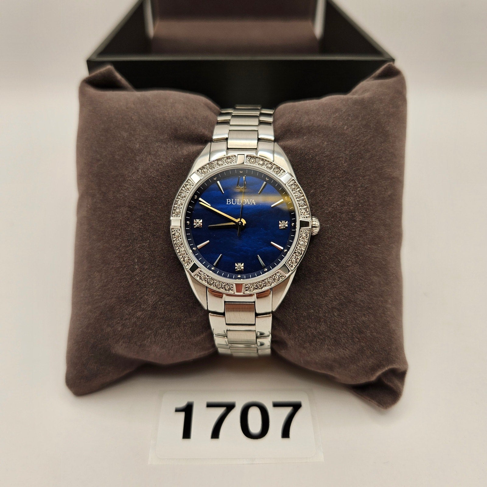 BULOVA 96R243 WOMEN'S CLASSIC QUARTZ GEMMED SILVER STAINLESS STEEL WATCH 35MM