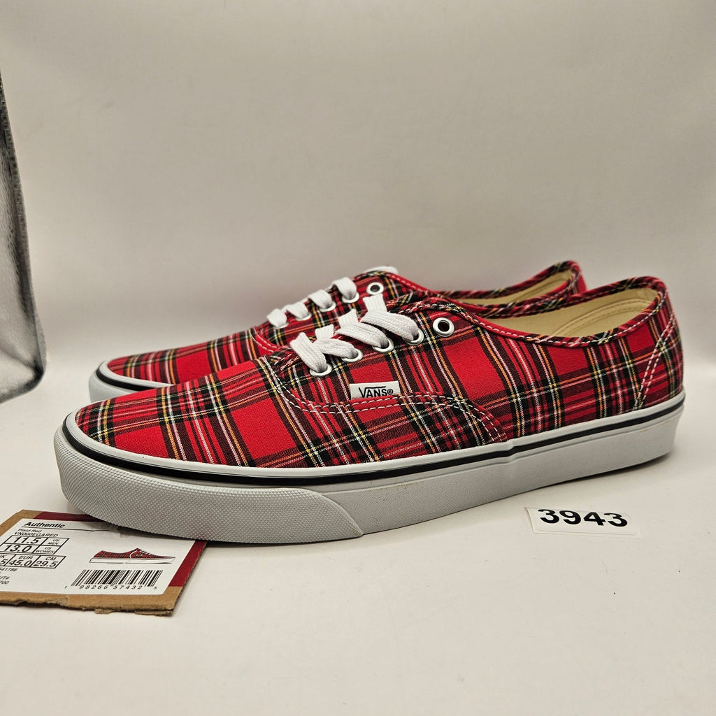 VANS MEN'S 11.5 AUTHENTIC RED PLAID LOW TOP CANVAS SNEAKER NWOB