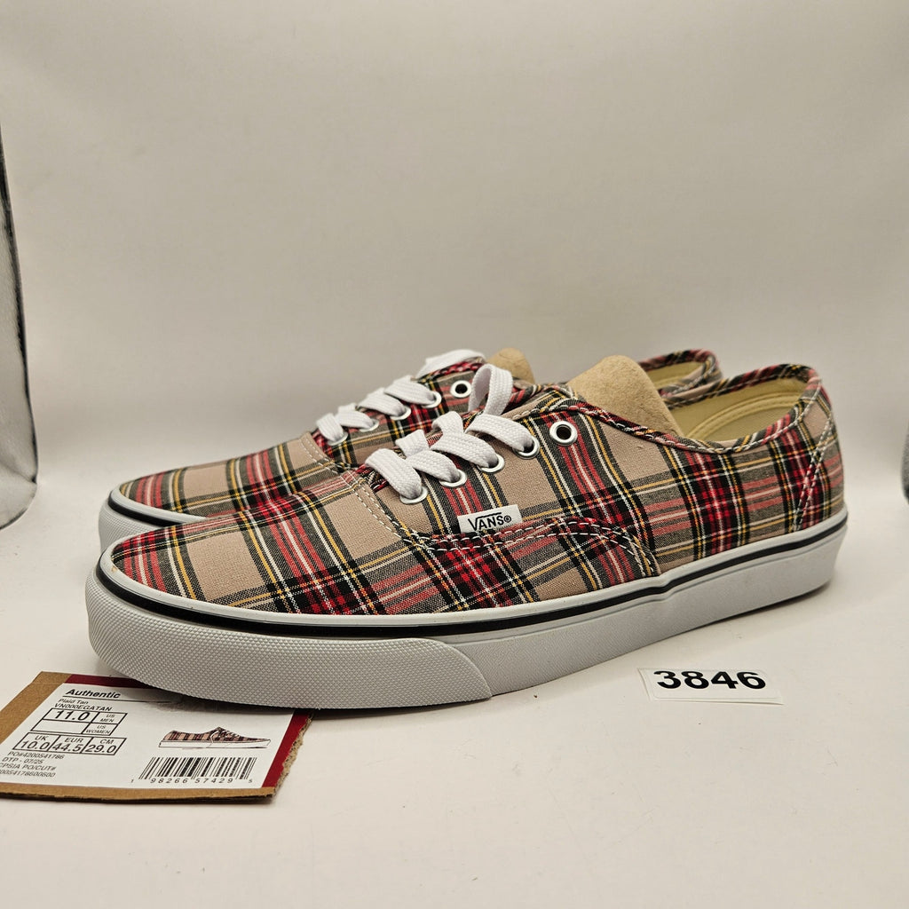 VANS MEN'S 11 AUTHENTIC LOW TOP SNEAKER PLAID TAN NWOB VN000EGATAN