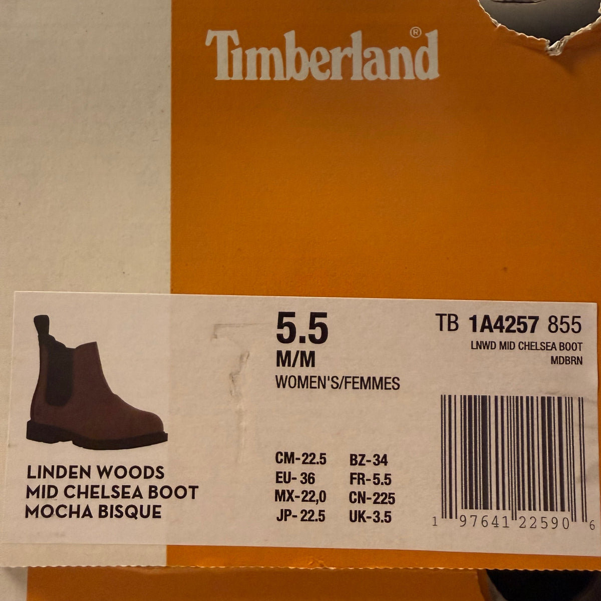 TIMBERLAND WOMEN'S 5.5 LINDEN WOODS MID CHELSEA BOOT MOCHA BISQUE NIB
