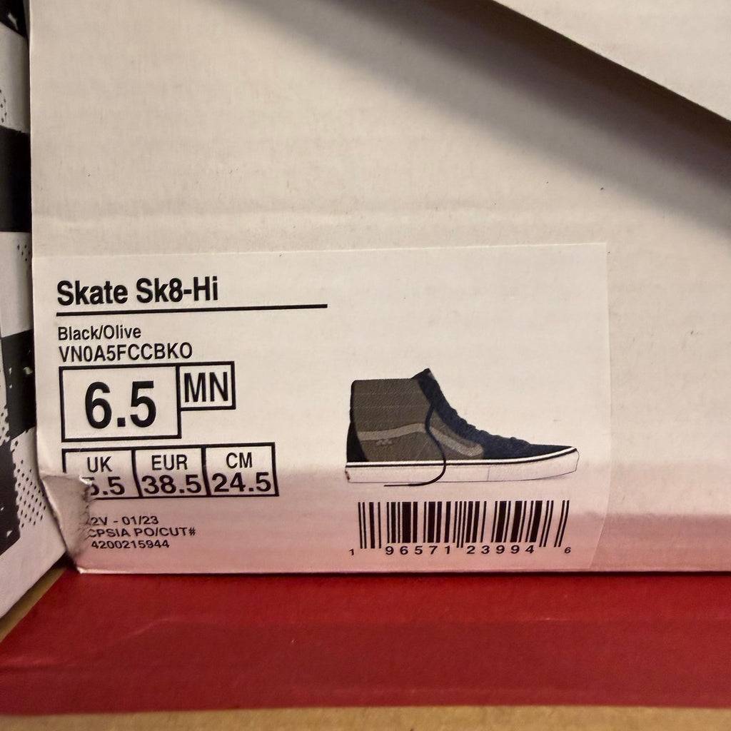 VANS MEN'S 6.5 SK8 HI BLACK OLIVE GREEN NIB VN0A5FCCBKO