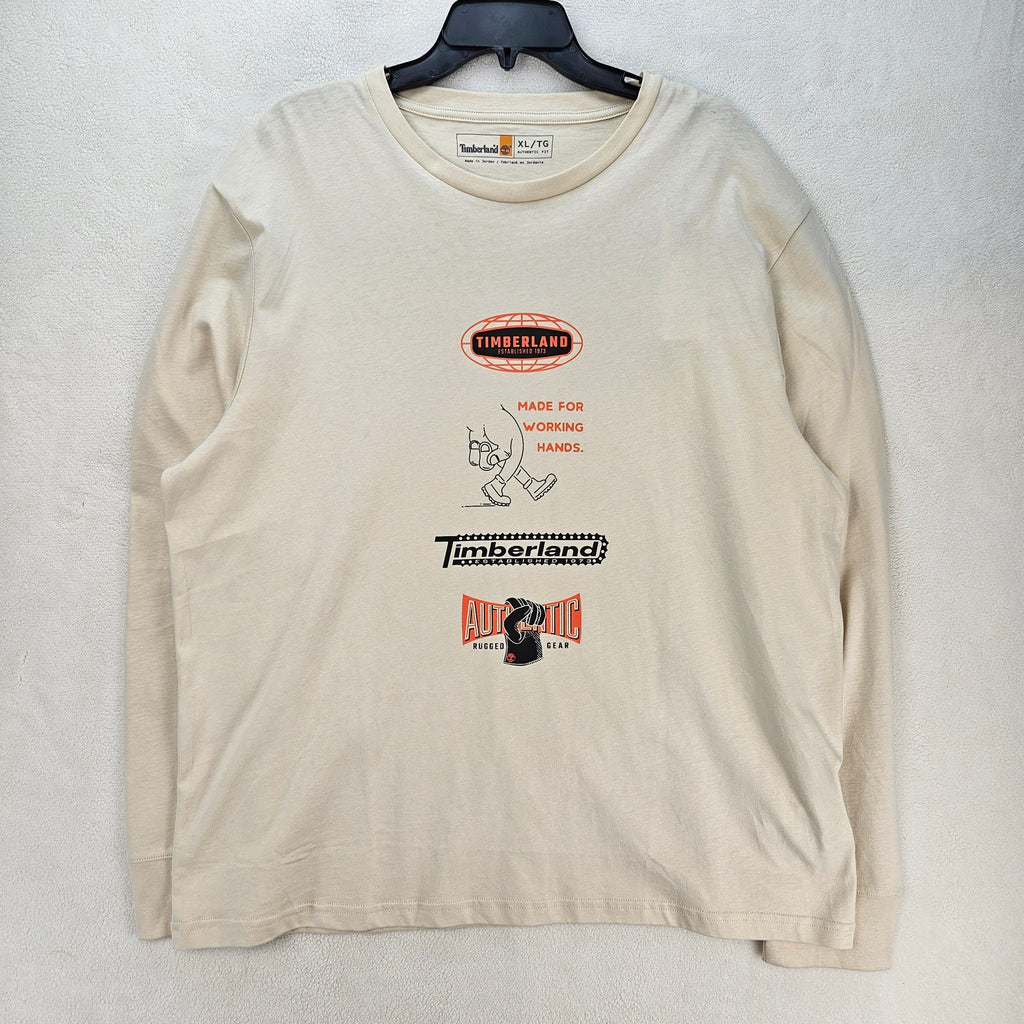 TIMBERLAND MEN'S XL MADE FOR WORKING HANDS LONG SLEEVE GRAPHIC TSHIRT NWT CREAM