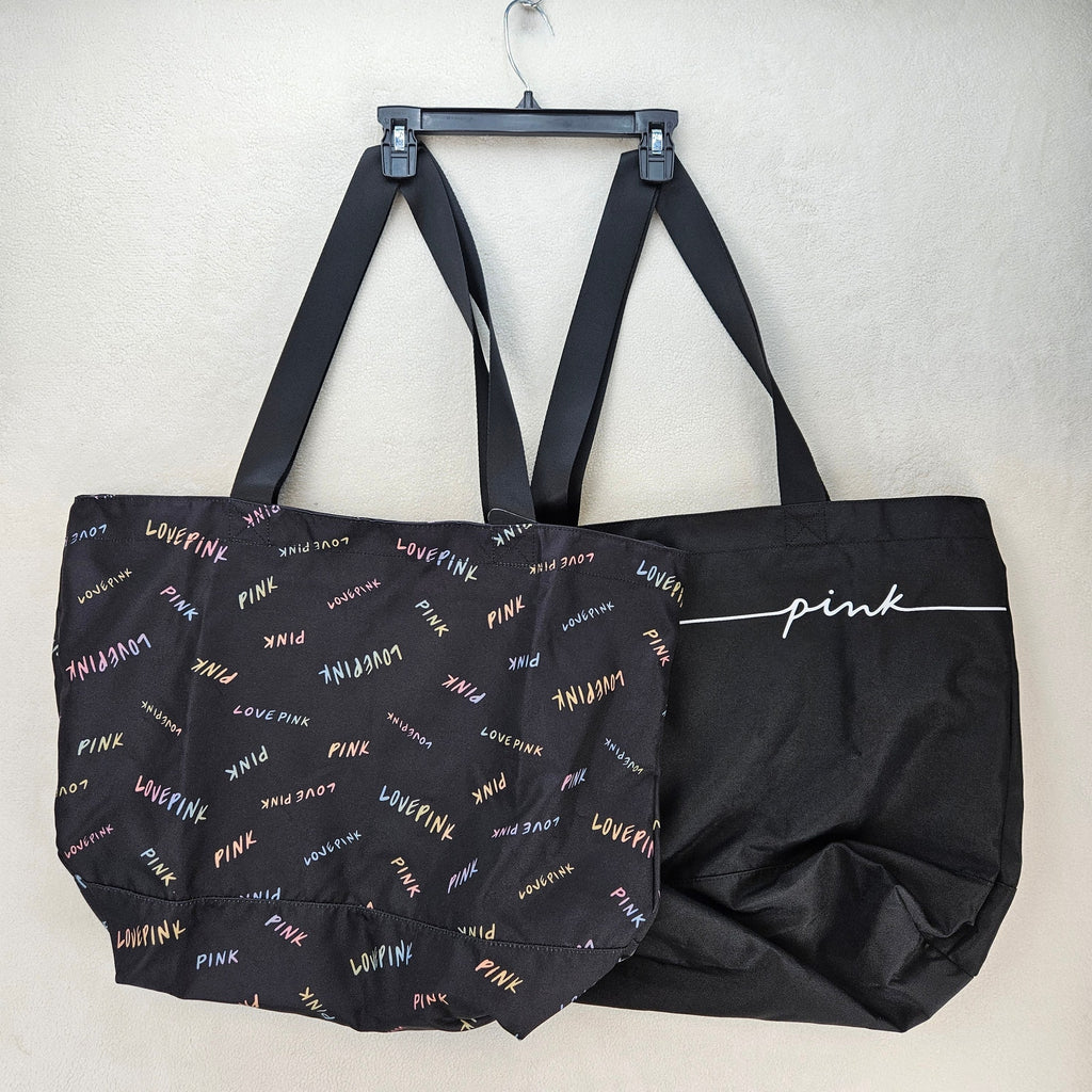 LOT OF 2 - VICTORIA'S SECRET PINK REUSEABLE TOTE BAG BLK SHOPPING BEACH GYM NWT