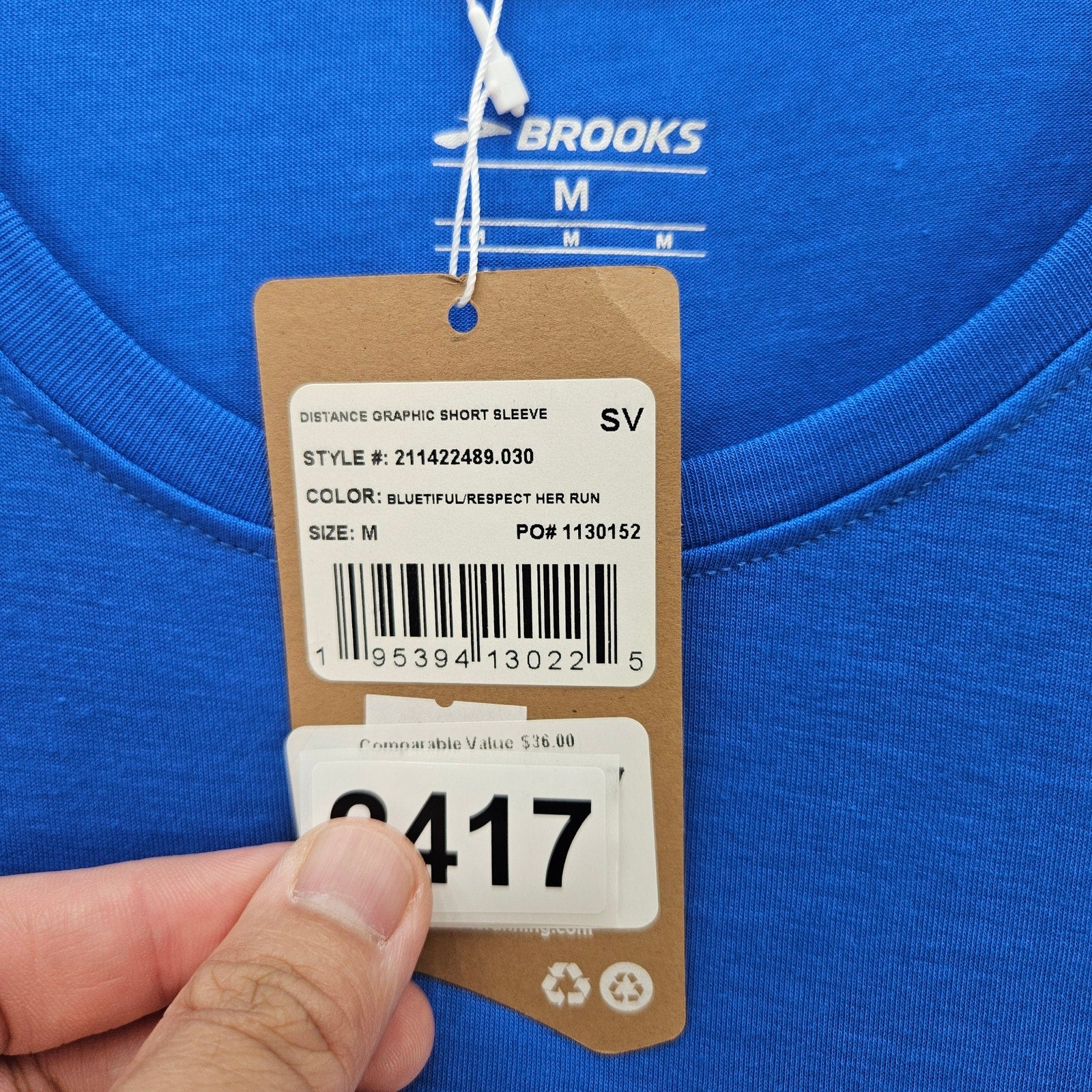 BROOKS WOMEN'S MEDIUM DISTANCE GRAPHIC SHORT SLEEVE BLUE TEE RESPECT HER RUN NWT