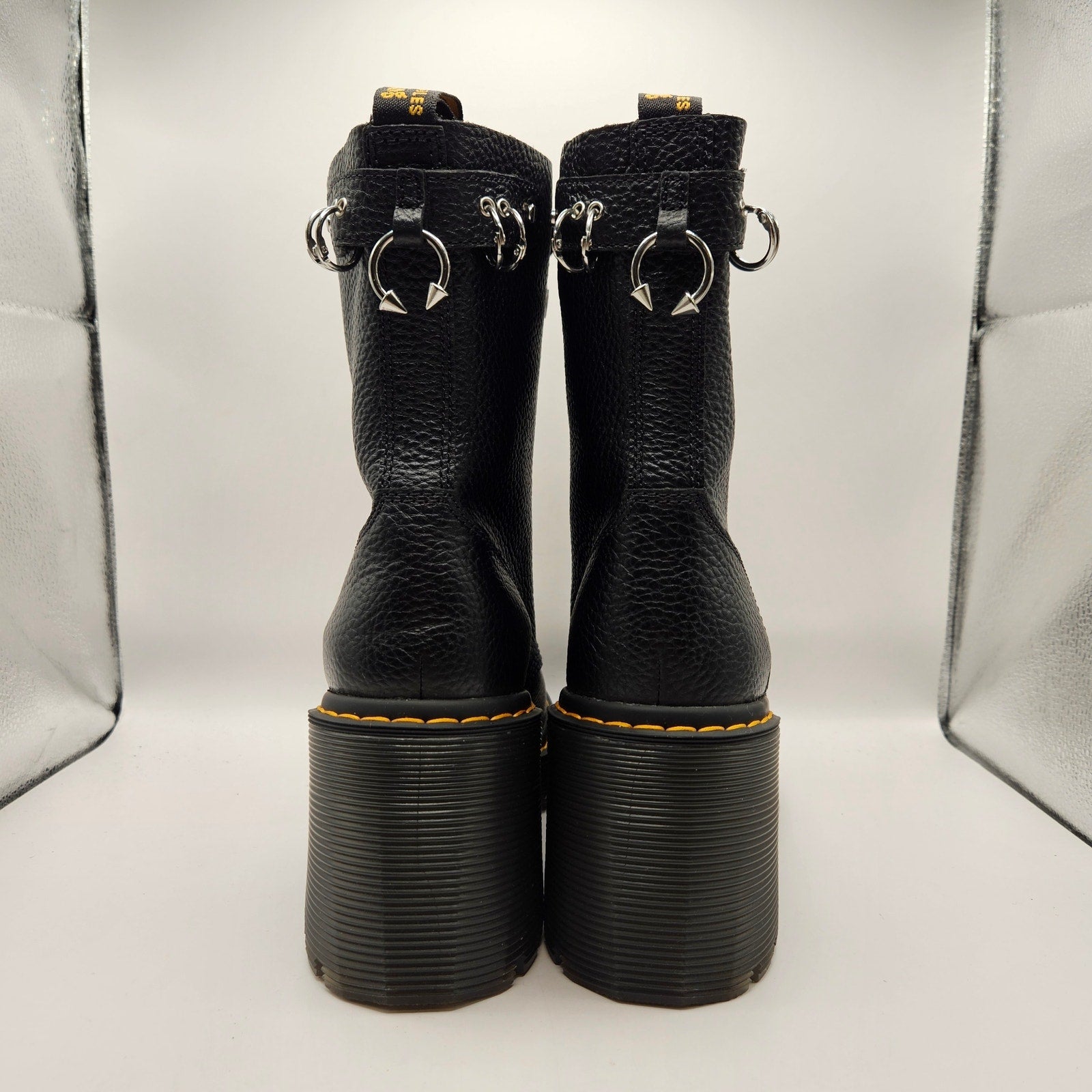 DR MARTENS WOMEN'S 10 CHESNEY HDW PIERCING LEATHER 8 EYE BOOTS NWOB BLACK