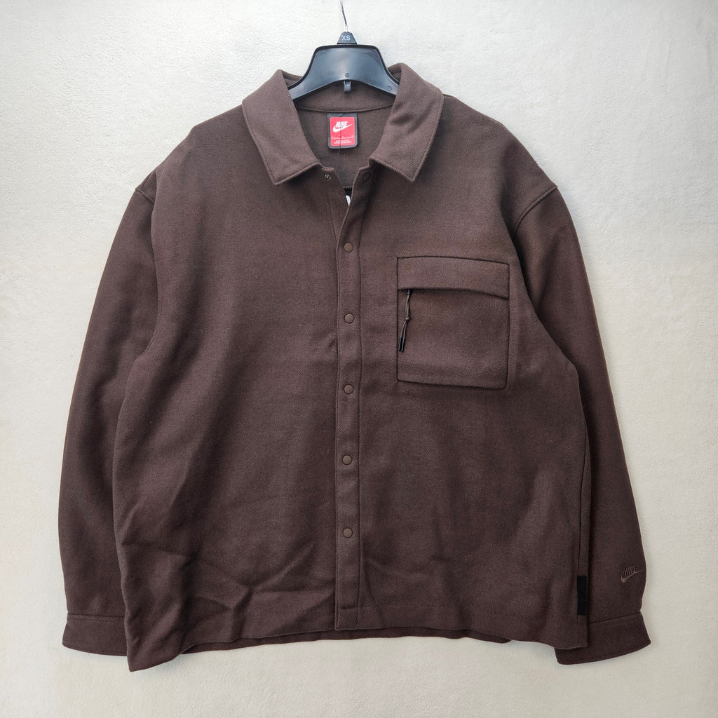 NIKE MEN'S LARGE LIFE WOOL BLEND OVERSHIRT JACKET BROWN SNAP FRONT UTILITY POCKT
