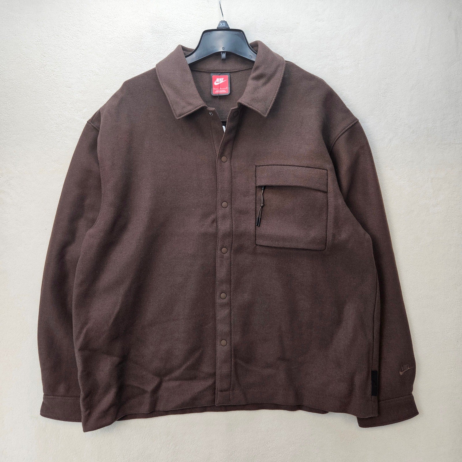 NIKE MEN'S LARGE LIFE WOOL BLEND OVERSHIRT JACKET BROWN SNAP FRONT UTILITY POCKT