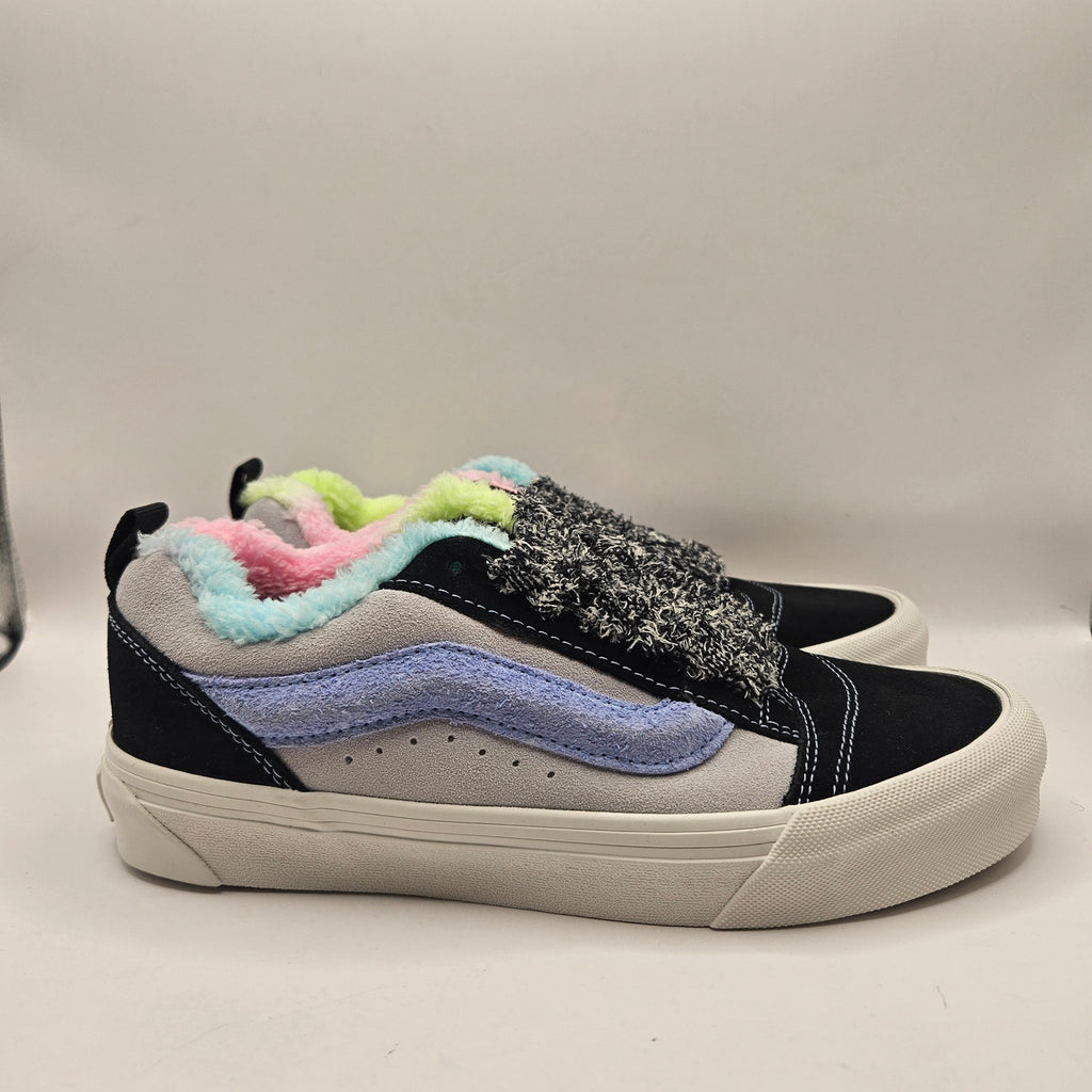 VANS WOMEN'S 8 KNU SKOOL PARTY ANIMAL RAINBOW BLACK SUEDE FAUX FUR NWOB