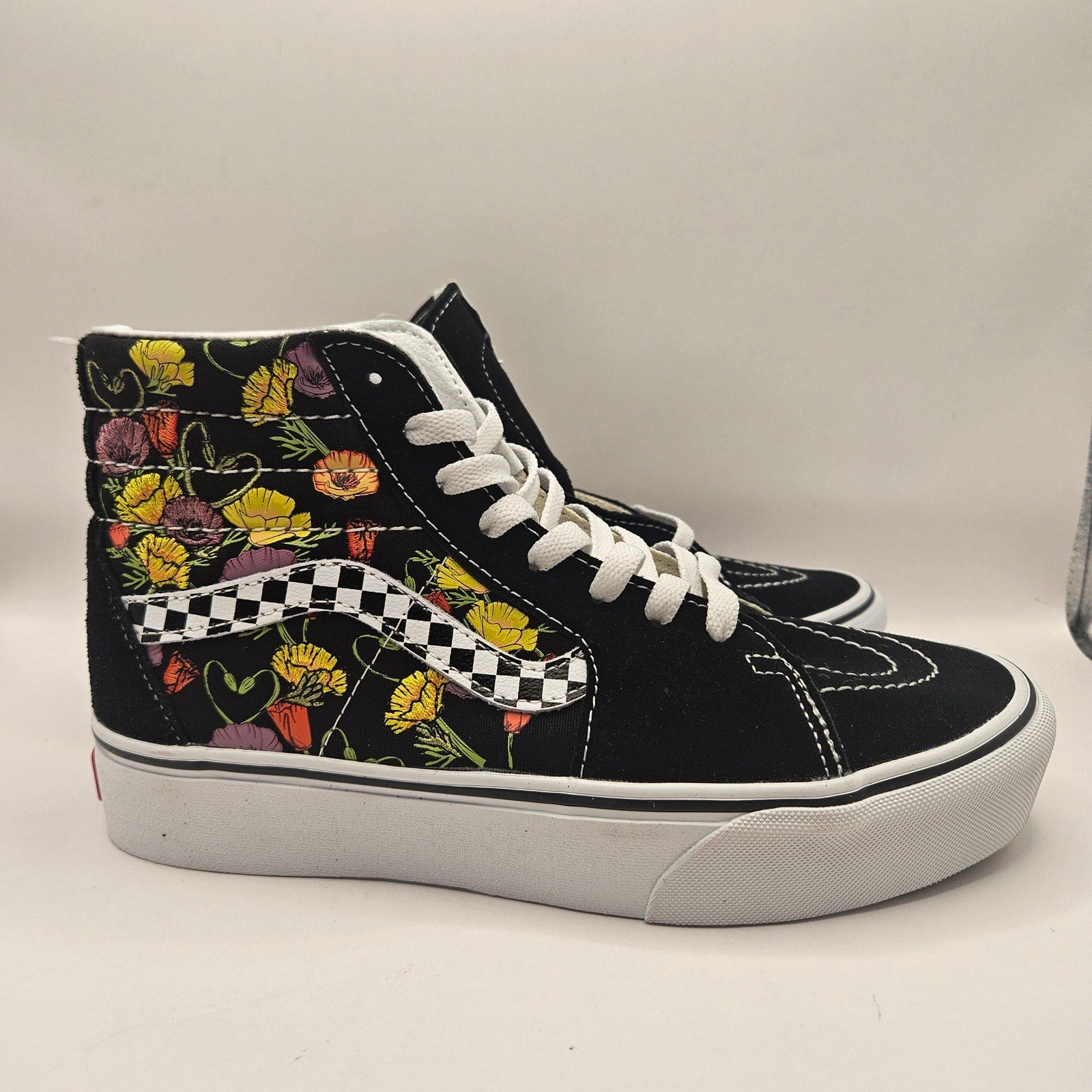 VANS M6.5/W8 SK8 HI PLATFORM POPPY CHECKERBOARD BLACK NWOB