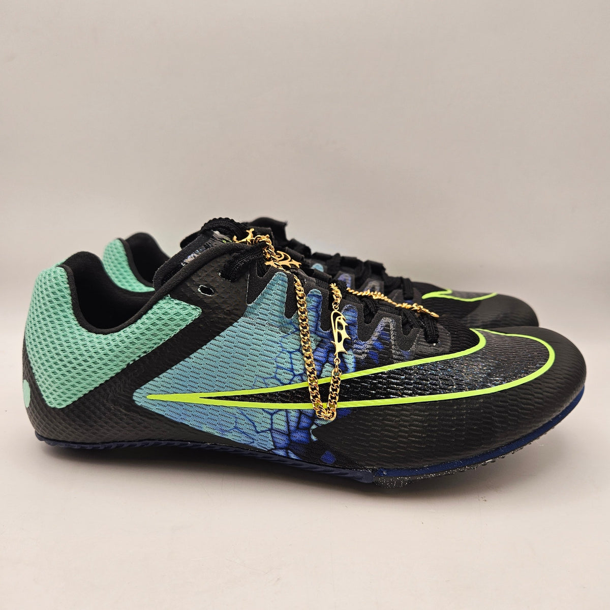 NIKE MEN'S 7.5 ZOOM RIVAL SPRINT TRACK SPIKES IM9132-300 BLACK VOLT BLUE NWOB