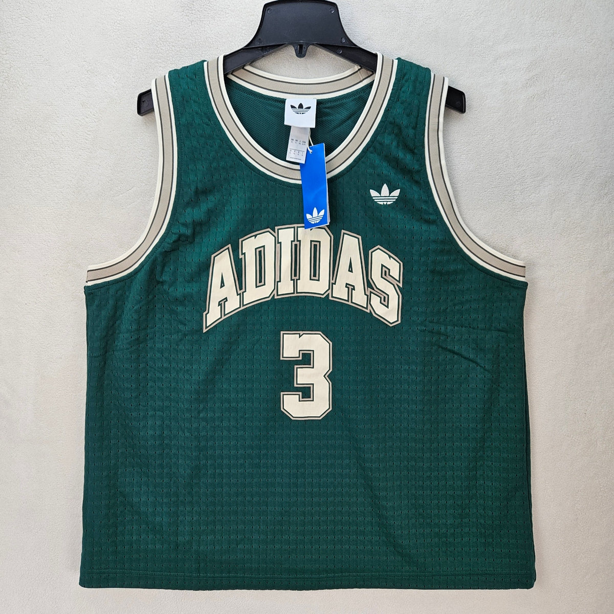 ADIDAS MEN'S XLARGE ORIGINALS TREFOIL GREEN TANK SIDELINE JERSEY KG8200 THICK