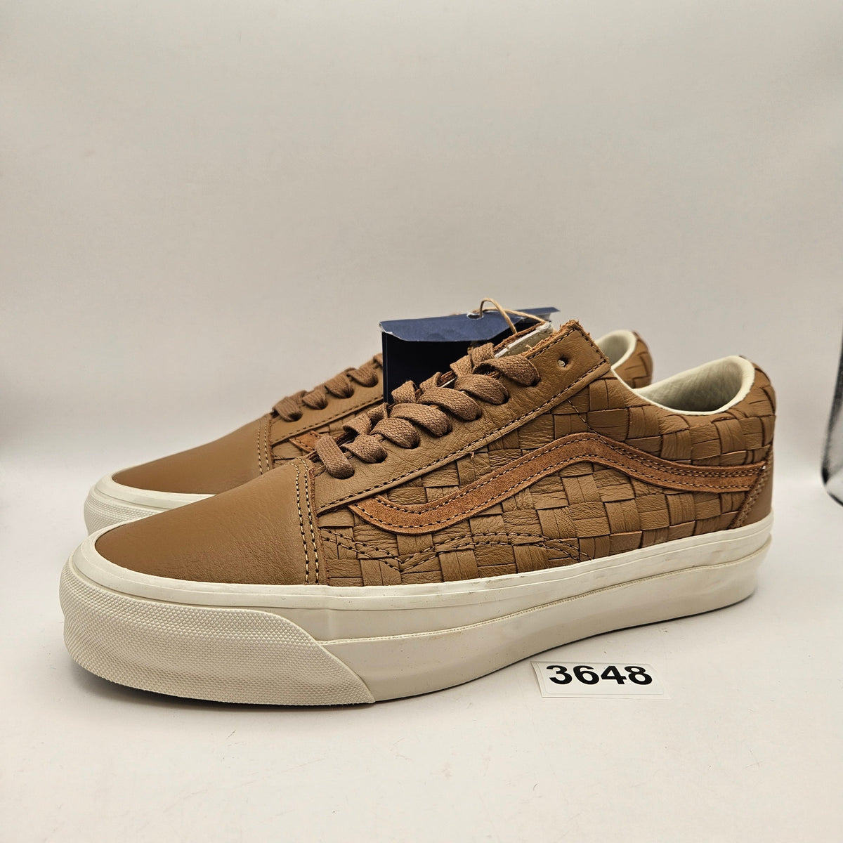 VANS M8.5 W10 OLD SKOOL WOVEN LEATHER BROWN TAN LOW TOP SNEAKER NWOB