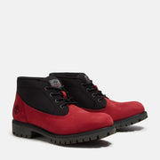 TIMBERLAND MEN'S 8.5 MID LACE CHUKKA BOOT RED BLACK NUBUCK CANVAS TB0A431HAET