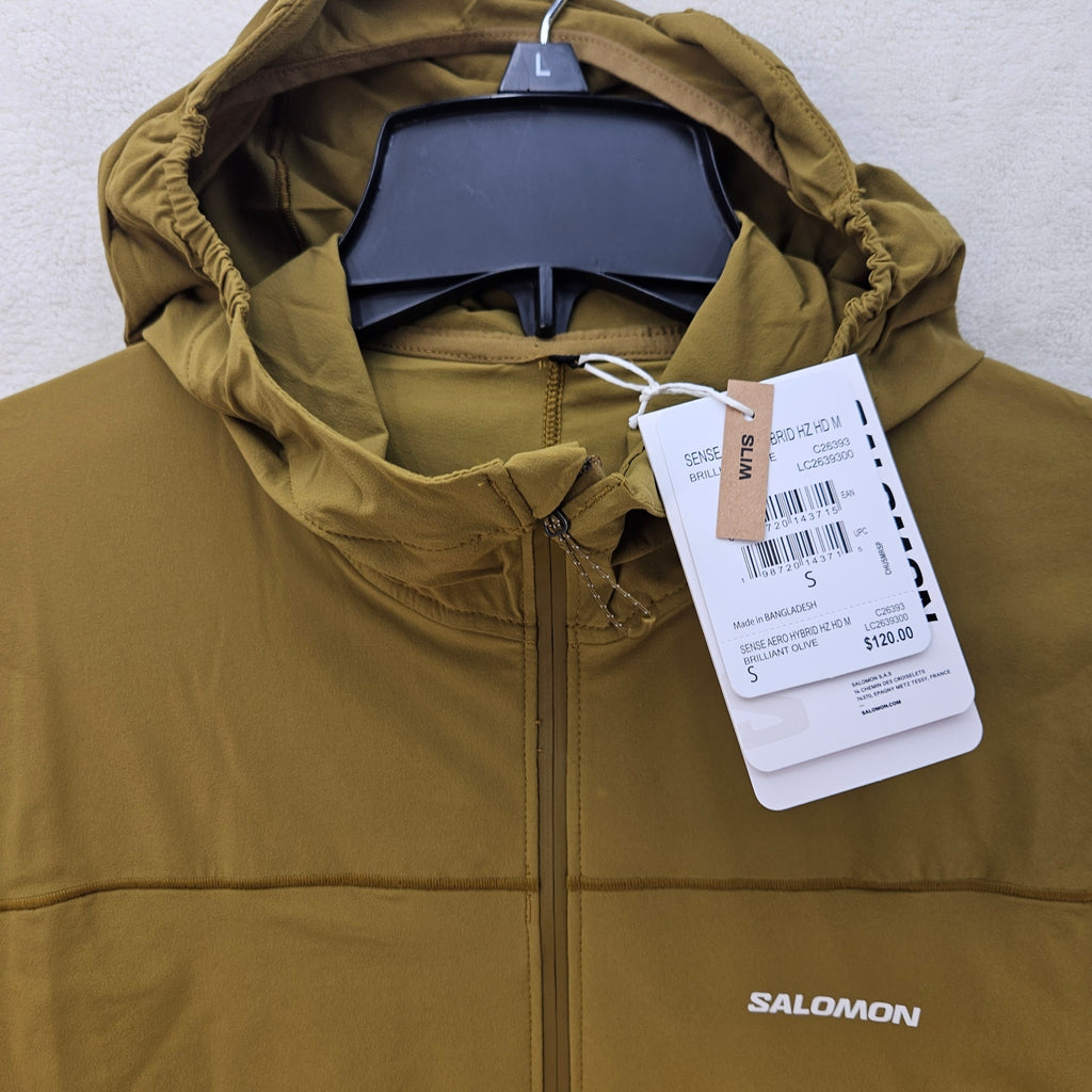 SALOMON MEN'S SMALL SENSE AERO HYBRID HALF ZIP HOODIE NWT OLIVE GREEN