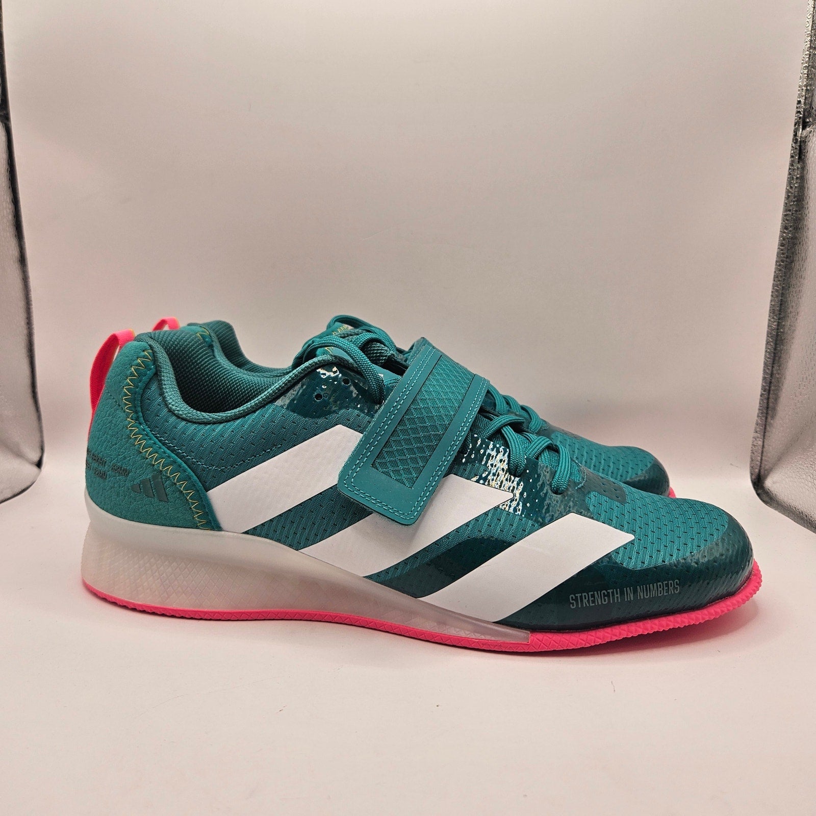ADIDAS MEN'S 11 ADIPOWER WEIGHTLIFTING 3 SHOES TEAL WHITE PINK JP9871 NWOB