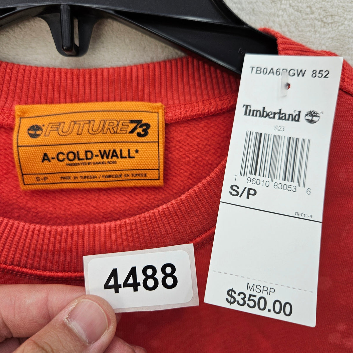 TIMBERLAND MEN'S SMALL A-COLD-WALL FUTURE PULLOVER SWEATSHIRT CORAL RED $300
