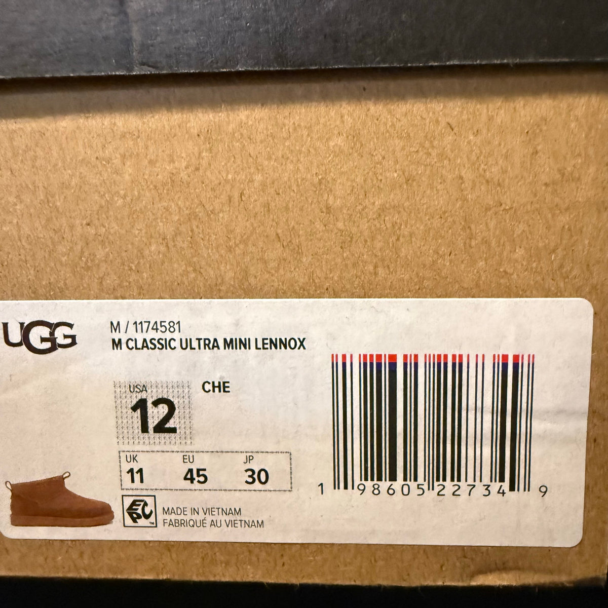 UGG MEN'S 12 CLASSIC ULTRA MINI LENNOX CHESTNUT 1174581 NIB