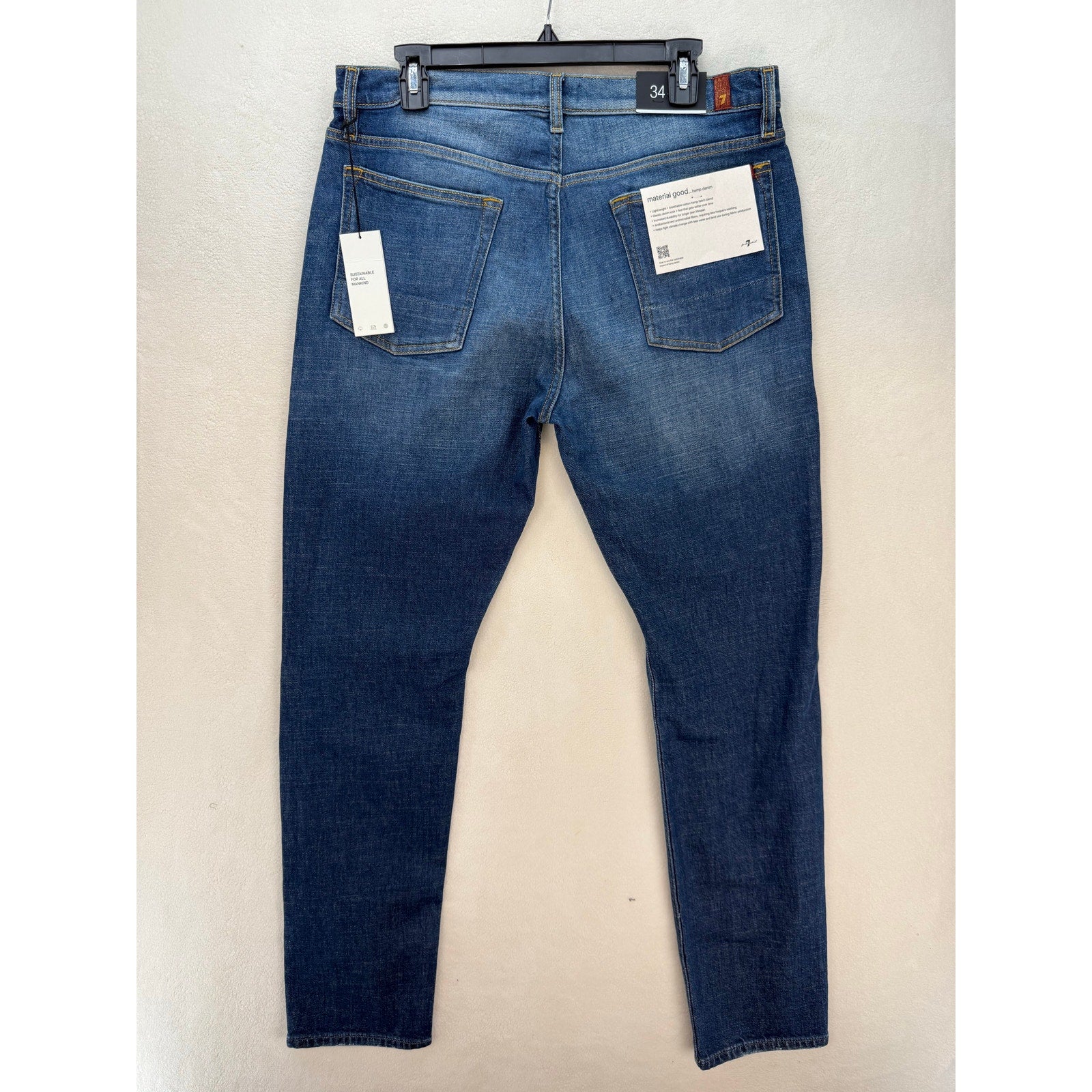 7 FOR ALL MANKIND MEN'S 38 ADRIEN HEMP SLIM TAPERED DARK JEANS