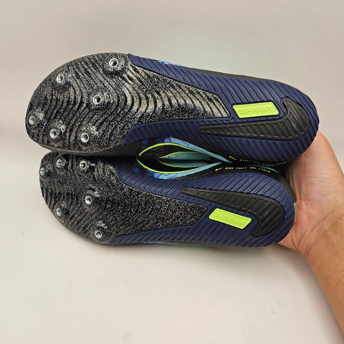 NIKE MEN'S 7.5 ZOOM RIVAL SPRINT TRACK SPIKES IM9132-300 BLACK VOLT BLUE NWOB