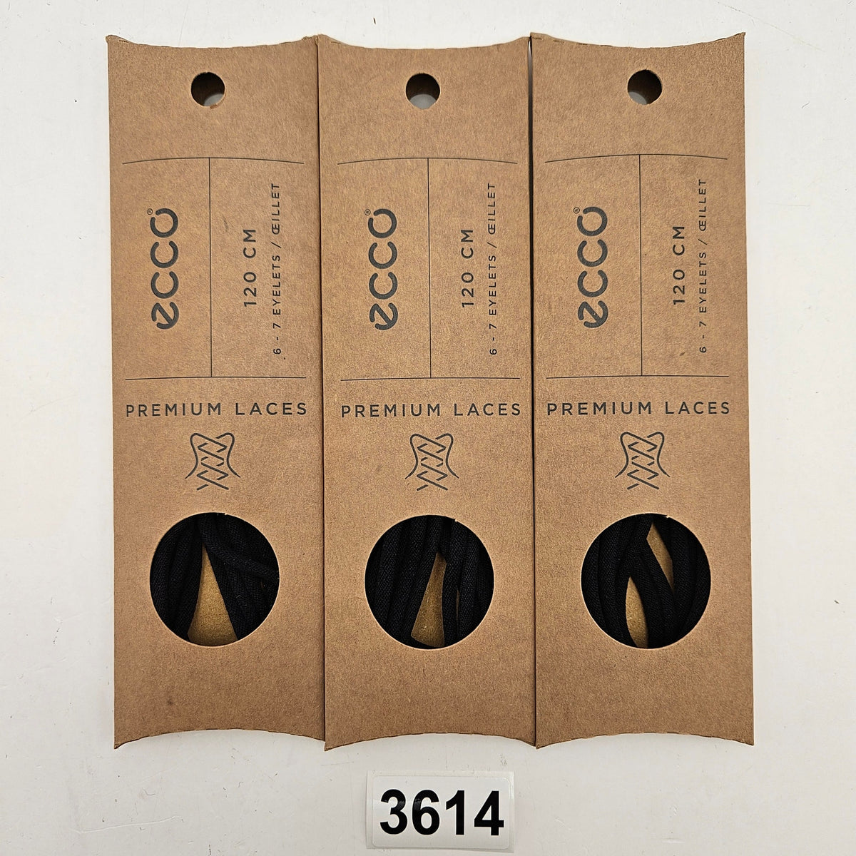 LOT OF 3 - ECCO PREMIUM LACES 120CM BLACK SPORTY ROUND LACE NIB 1X3PAIRS