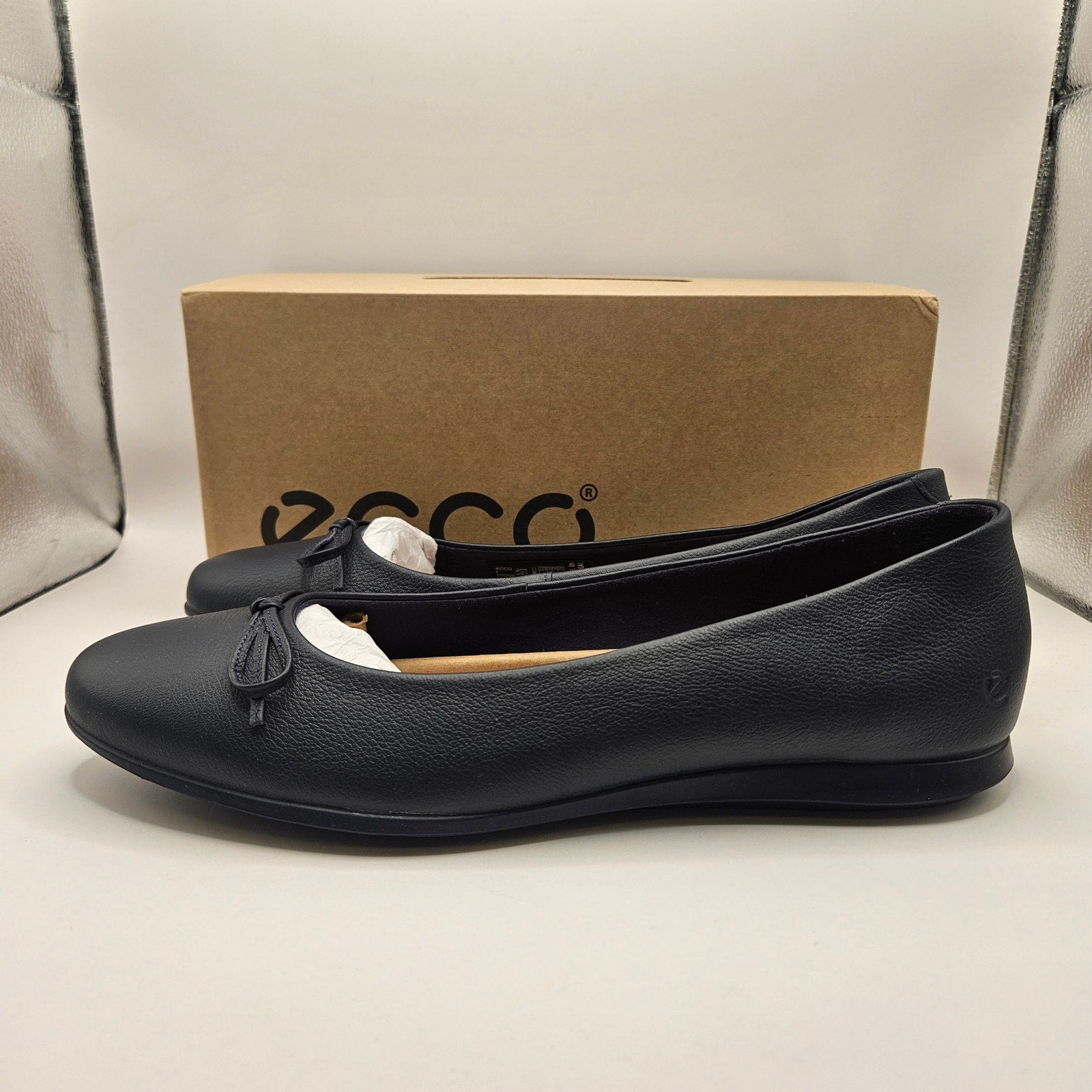 ECCO WOMEN'S 42 BALLERINA TOUCH 2.0 MARINE BLUE NIB LEATHER MADE IN PORTUGAL