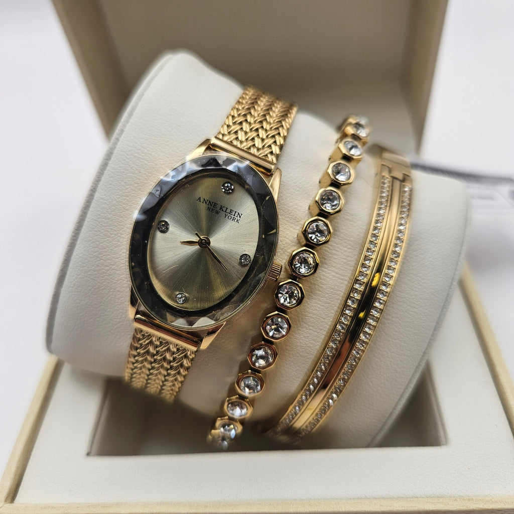 ANNE KLEIN NEW YORK CRYSTAL ACCENTED BANGLE WOMEN'S WATCH & BRACELET 12/7786GPST
