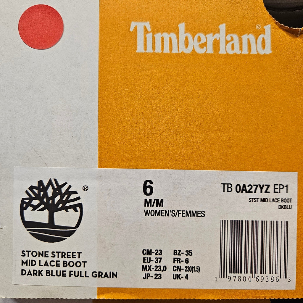 TIMBERLAND WOMEN'S 6 STONE STREET PLATFORM KILTIE BOOT DARK BLUE FULL GRAIN NIB
