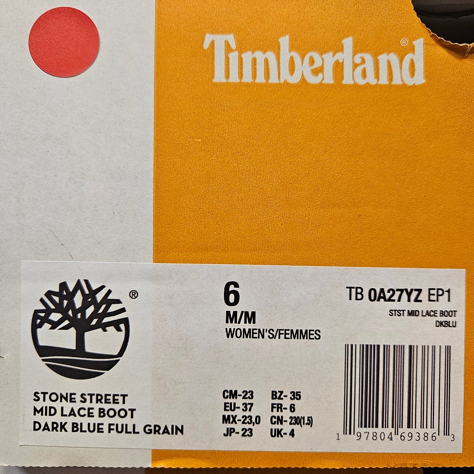 TIMBERLAND WOMEN'S 6 STONE STREET PLATFORM KILTIE BOOT DARK BLUE FULL GRAIN NIB