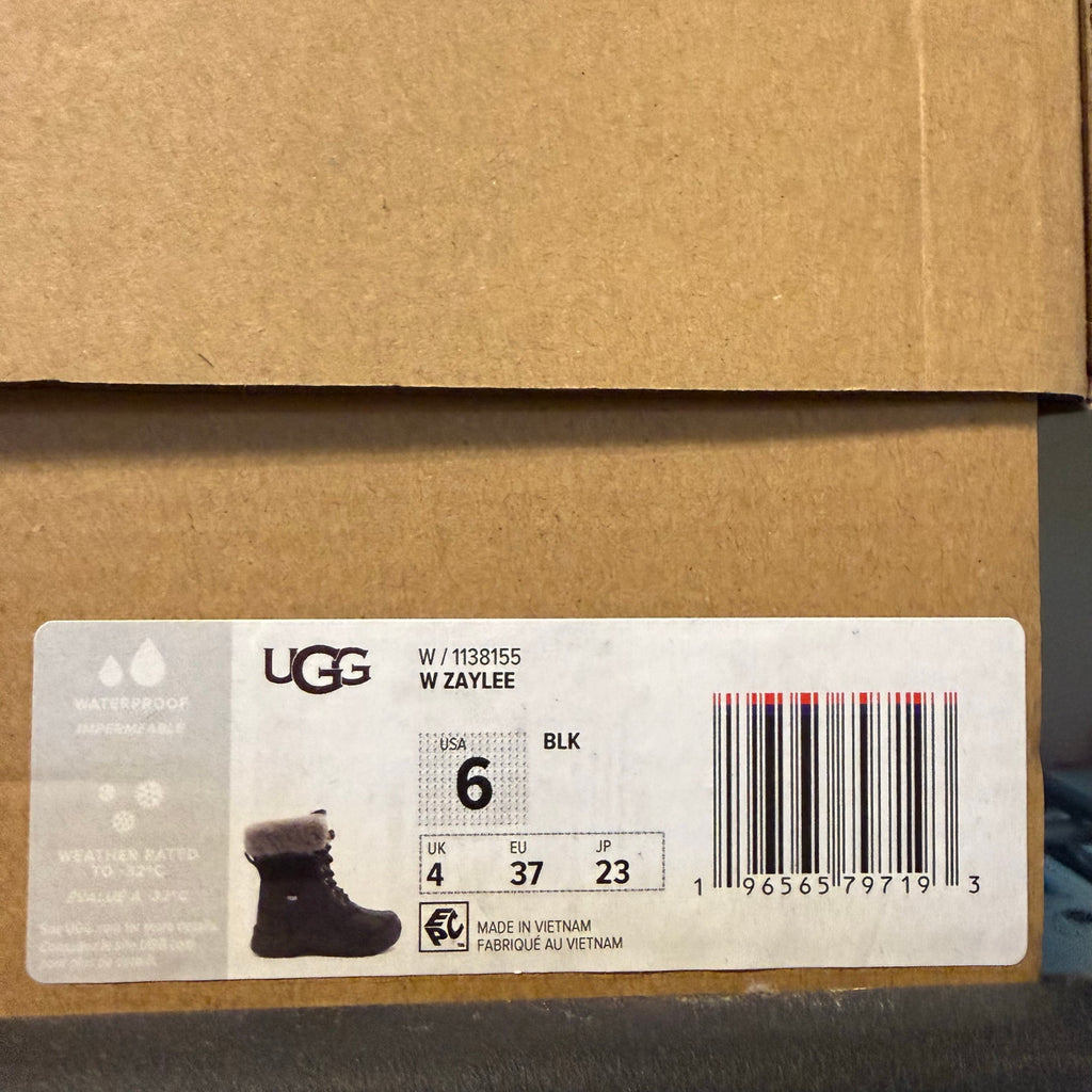 UGG WOMEN'S 6 BLACK ZAYLEE MICRO WINTER BOOTS WATERPROOF 1138155 NIB