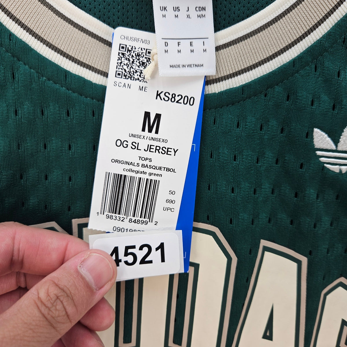 ADIDAS MEN'S MEDIUM ORIGINALS TREFOIL GREEN TANK SIDELINE JERSEY KG8200 THICK