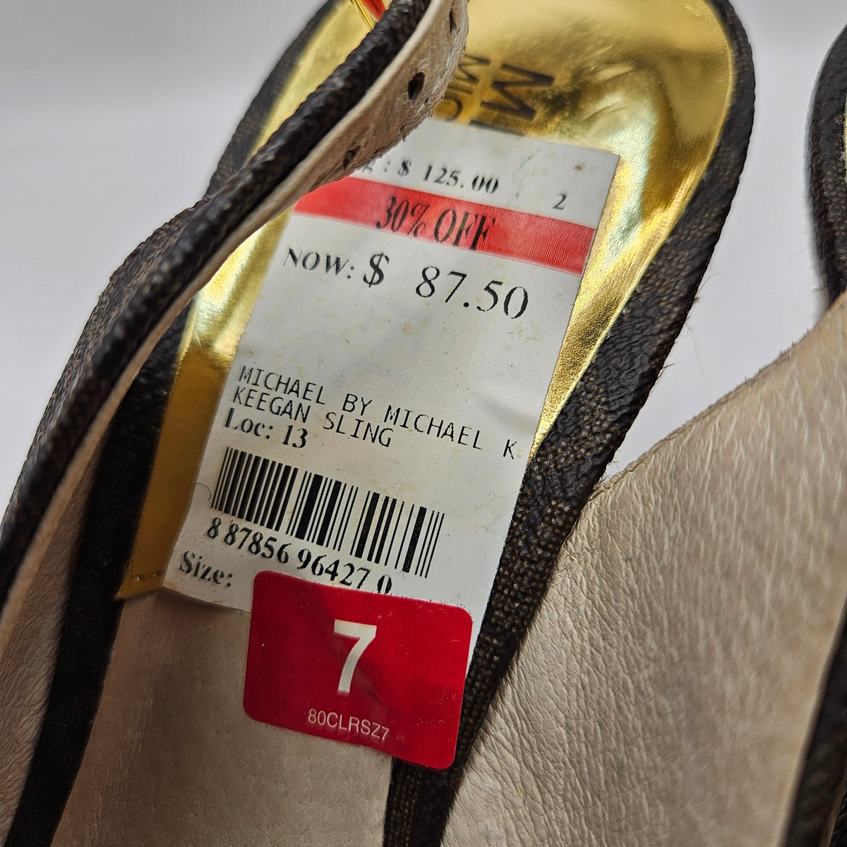MICHAEL KORS KEEGAN WOMEN'S 7 SLINGBACK ESPADRILLE WEDGE SANDAL BROWN LOGO NWOB