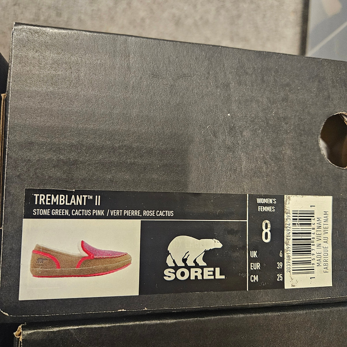 SOREL WOMEN'S 8 TREMBLANT II MOCASSIN SLIPPERS STONE GREEN CACTUS PINK NIB