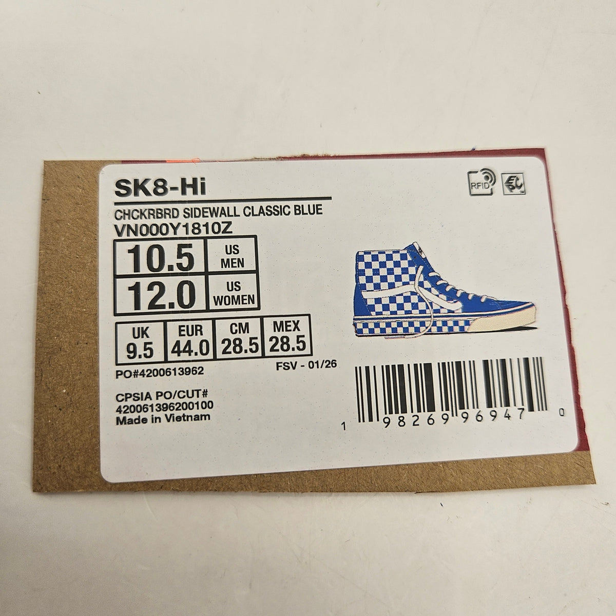 VANS MEN'S 10.5 SK8-HI CHECKERBOARD SIDEWALL CLASSIC BLUE SKATEBOARD NWOB