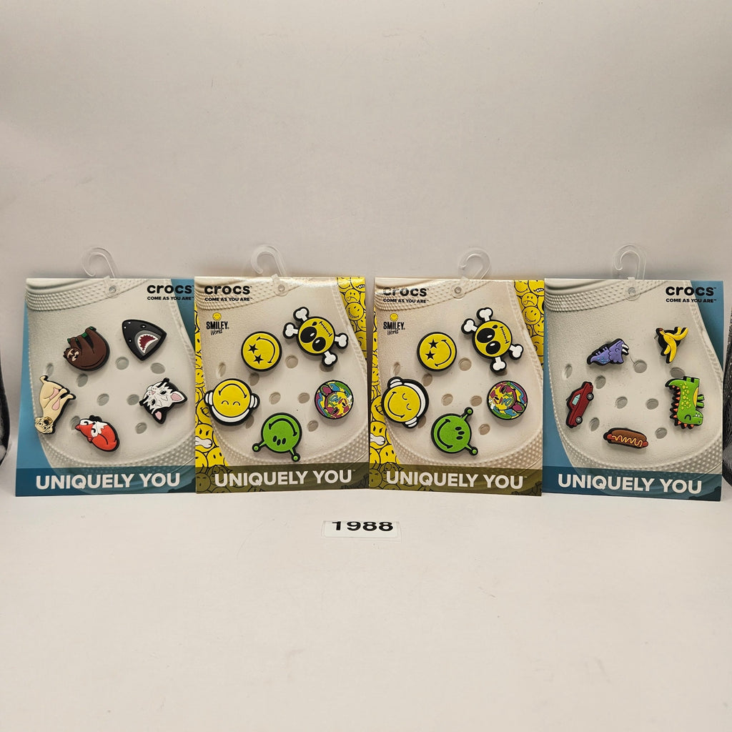 CROCS JIBBITZ 5PC LOT OF 4(20 CHARMS) SMILEY(2)+ANIMAL(1)+DINO(1) NWT