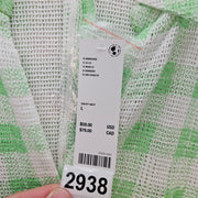 UO OUT FROM UNDER WOMEN'S LARGE FISHNET SHACKET NWT GREEN WHITE GINGHAM