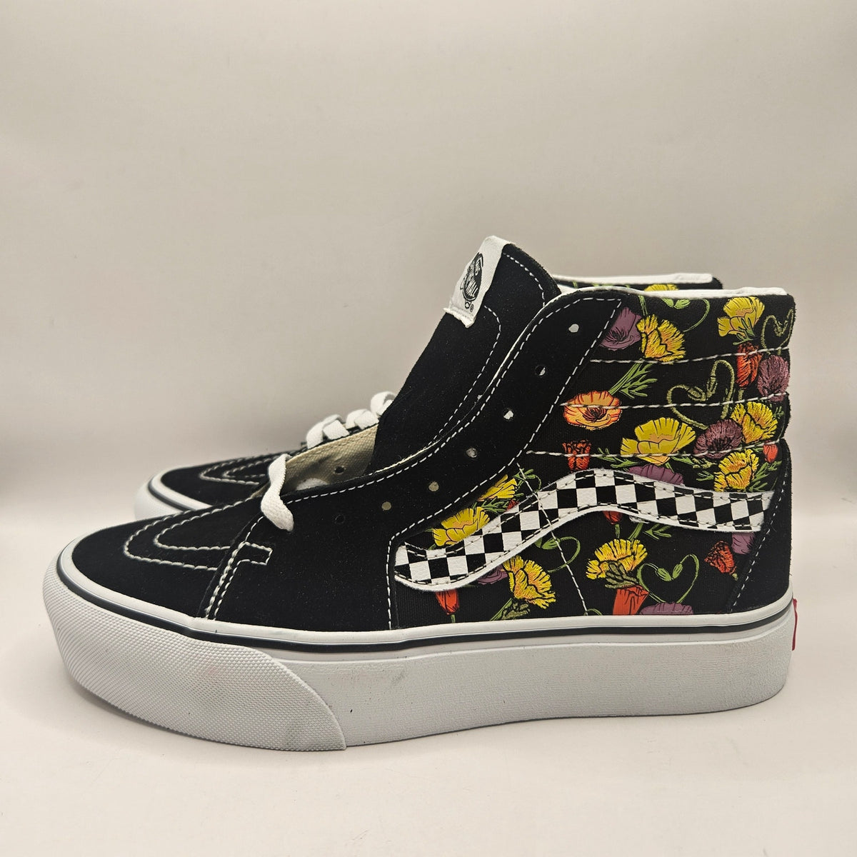 VANS M6.5/W8 SK8 HI PLATFORM POPPY CHECKERBOARD BLACK NWOB