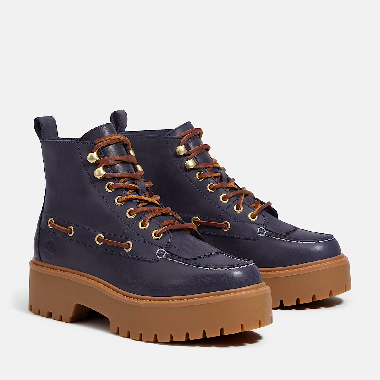 TIMBERLAND WOMEN'S 6 STONE STREET PLATFORM KILTIE BOOT DARK BLUE FULL GRAIN NIB