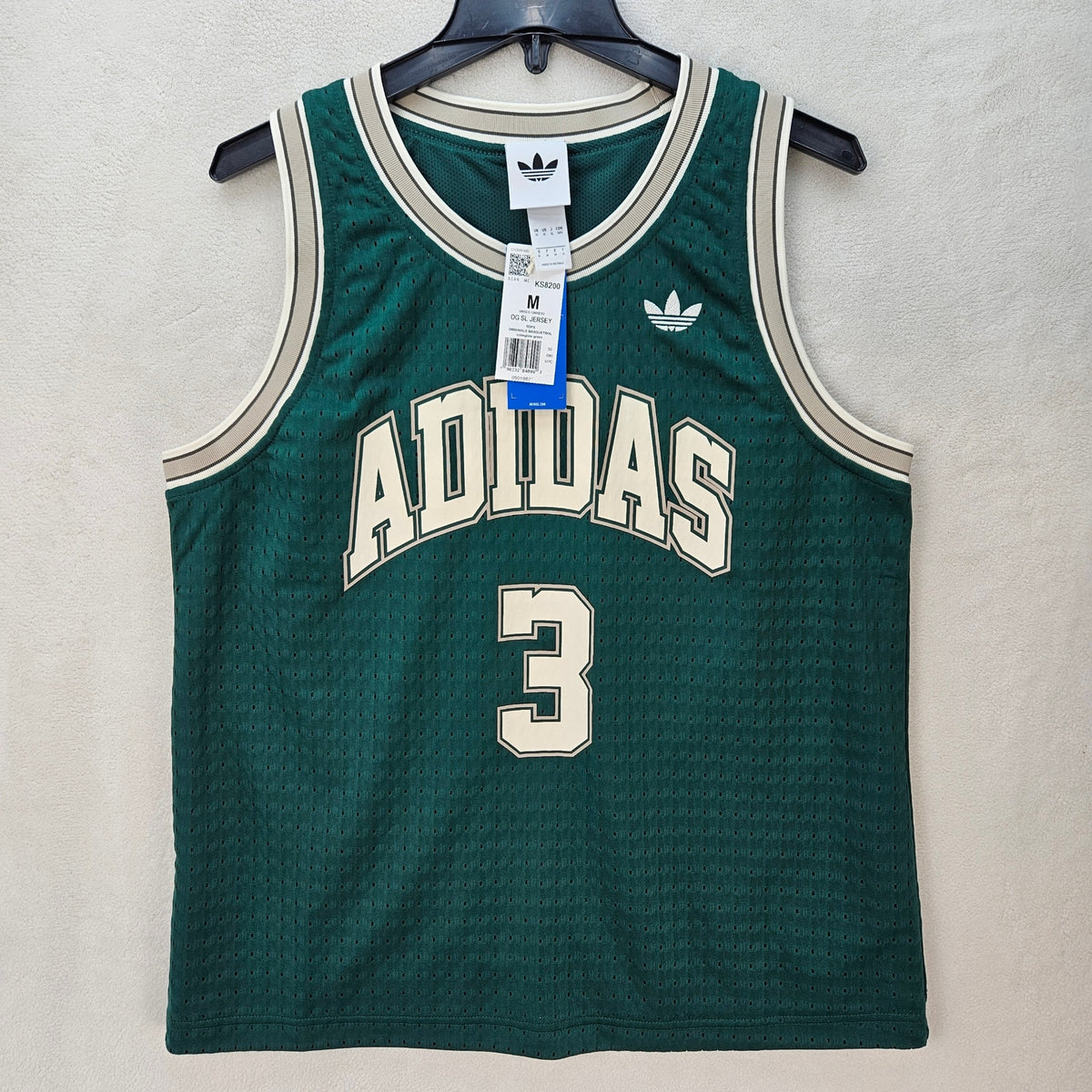 ADIDAS MEN'S MEDIUM ORIGINALS TREFOIL GREEN TANK SIDELINE JERSEY KG8200 THICK