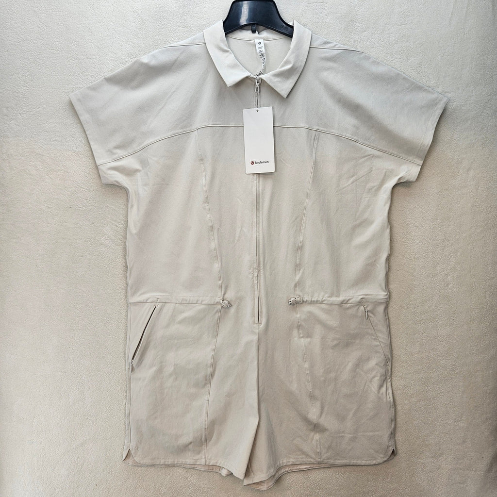 LULULEMON WOMEN'S 10 STRETCH RIB POCKETED ROMPER WHITE RARE NWT