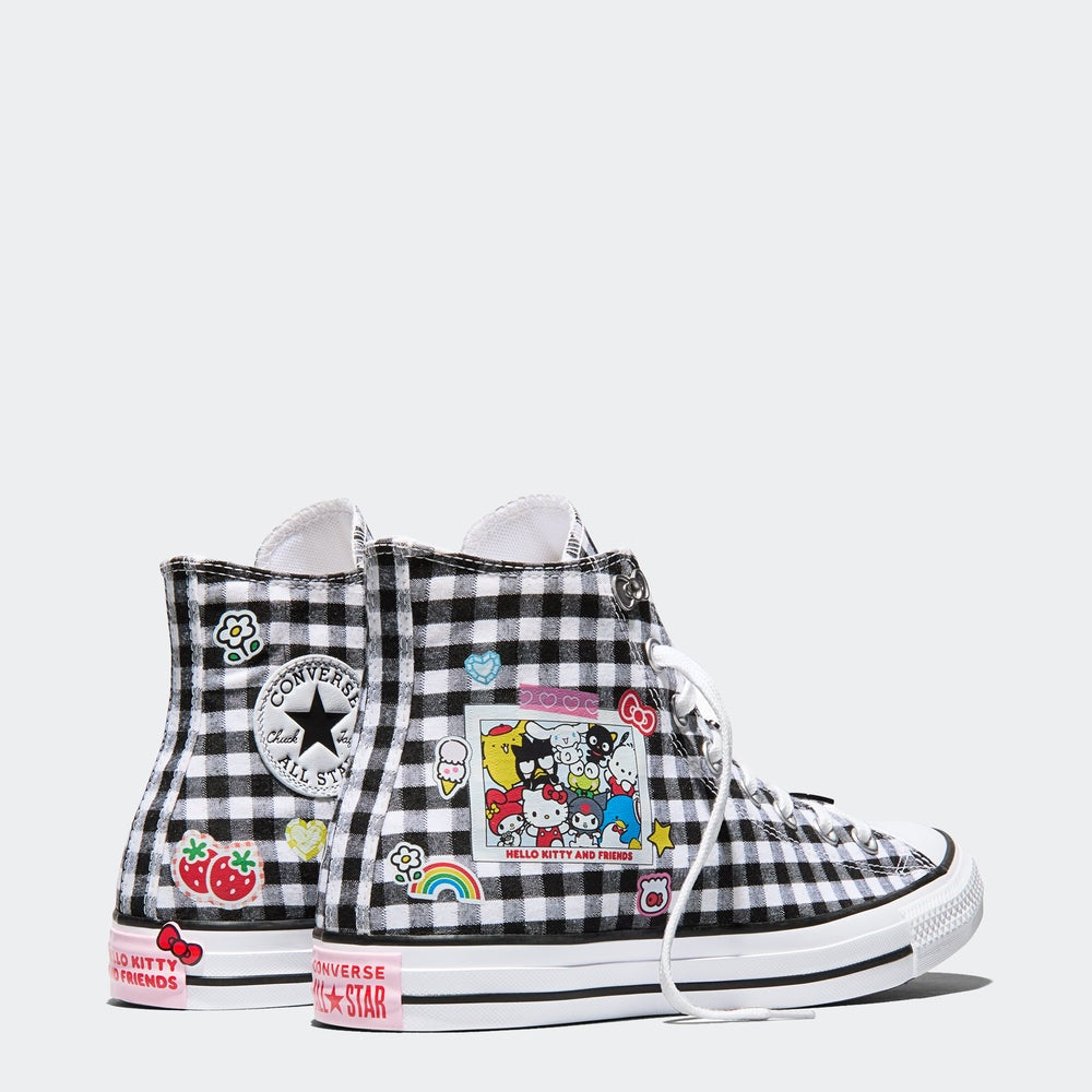CONVERSE WOMEN'S 8 X SANRIO HELLO KITTY BLACK WHITE PLAID CTAS NIB A17697C