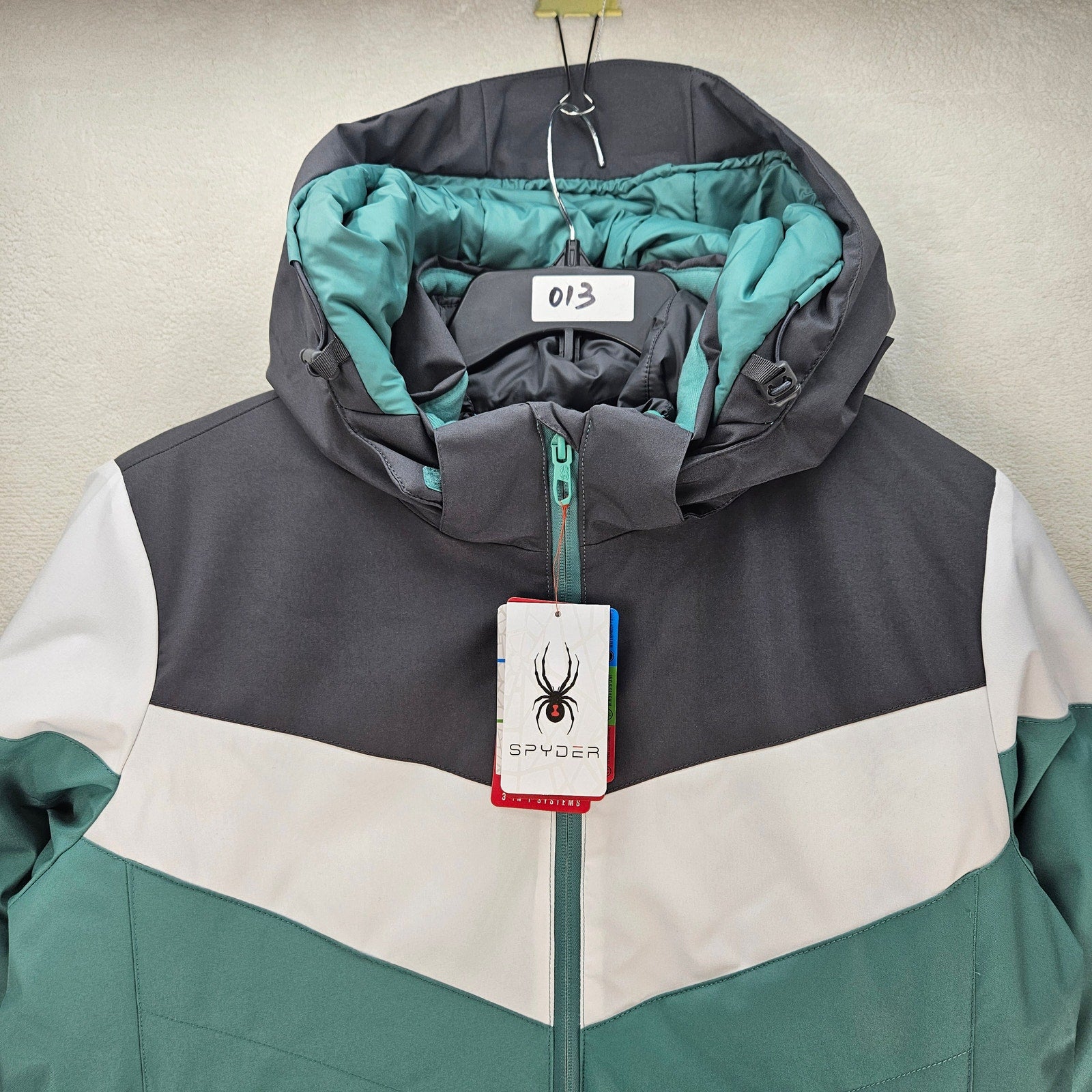 SPYDER WOMEN'S LARGE 3 IN 1 INTERCHANGE SKI JACKET SEA GLASS GRAY HOODED NWT