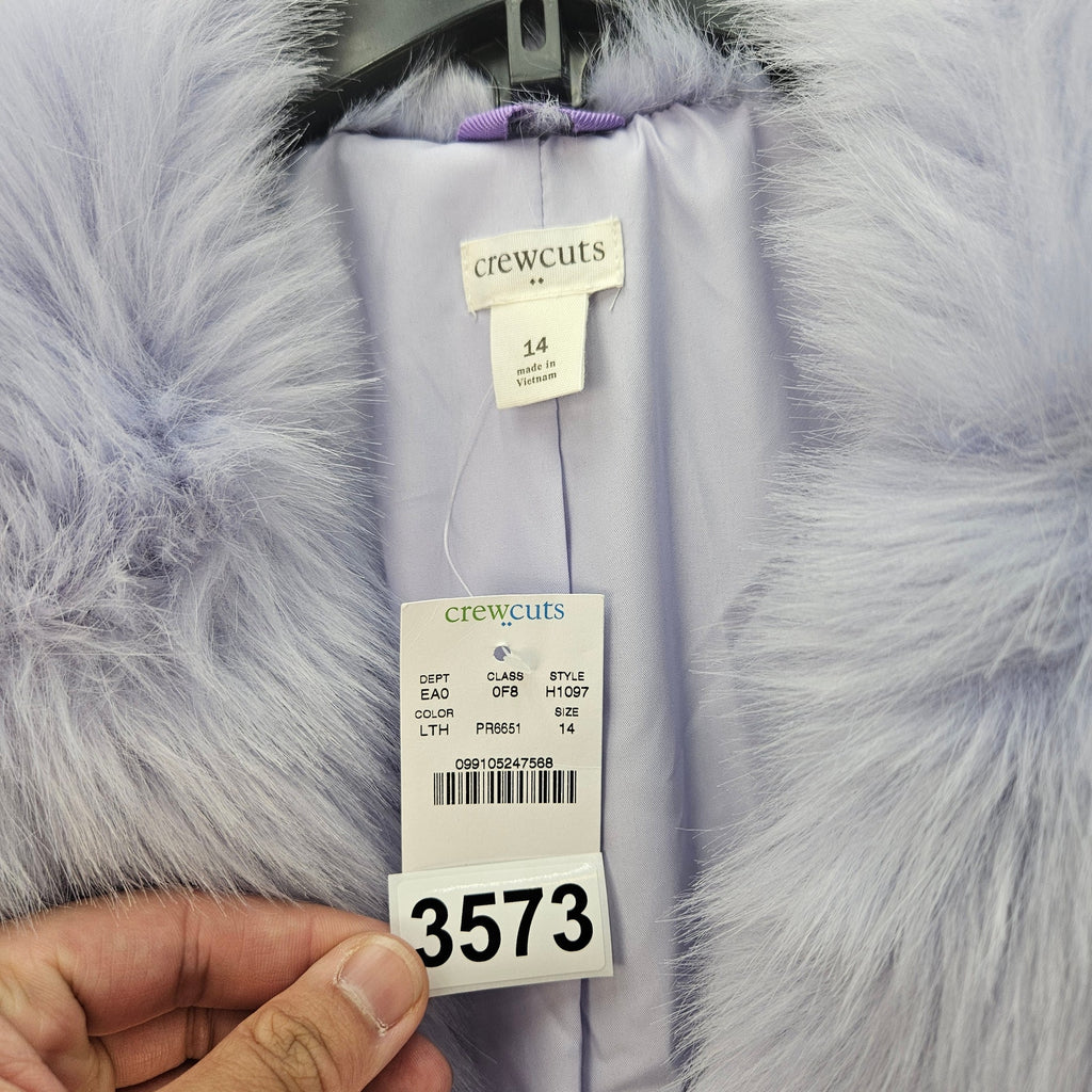 J CREW CREWCUTS GIRLS 14 LAVENDER FAUX FUR COAT JACKET SHAGGY TEDDY SOFT NWT