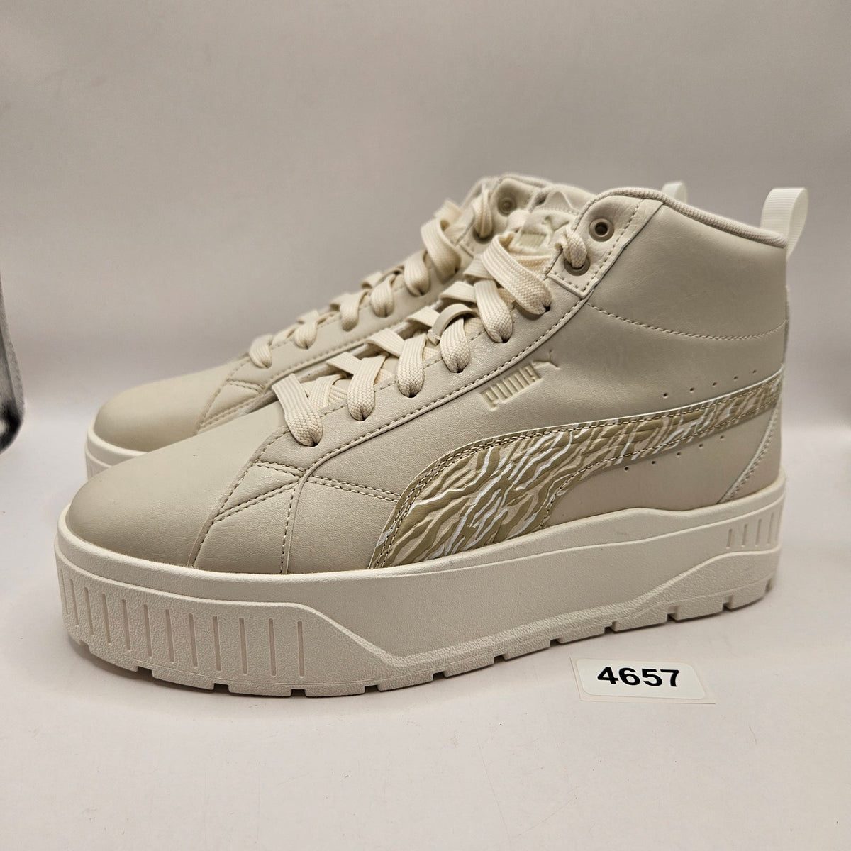PUMA WOMEN'S 8.5 KARMEN II MID ANIMAL FEVER SNEAKERS WHITE PUMA GOLD 397460-01